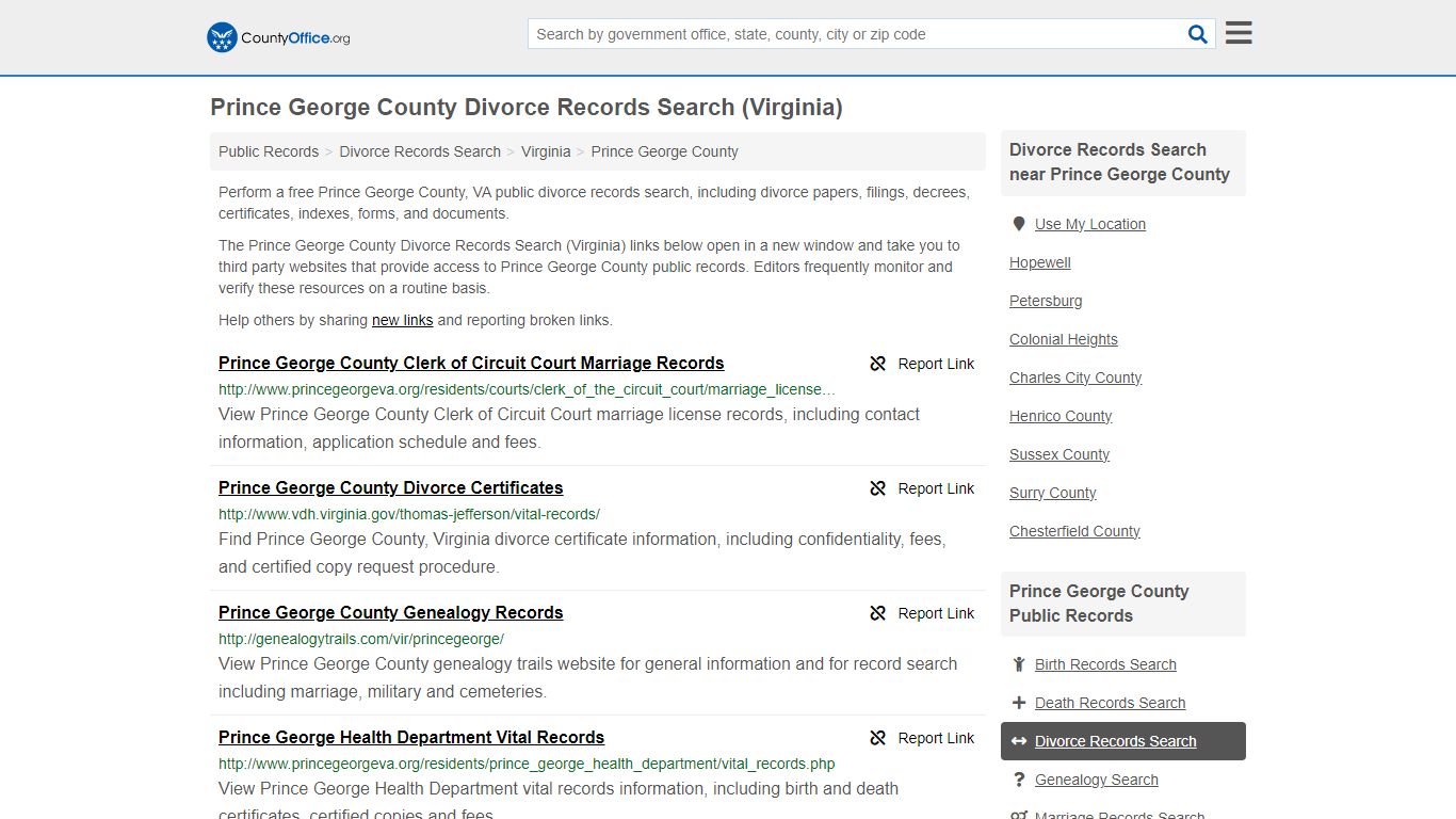 Prince George County Divorce Records Search (Virginia)