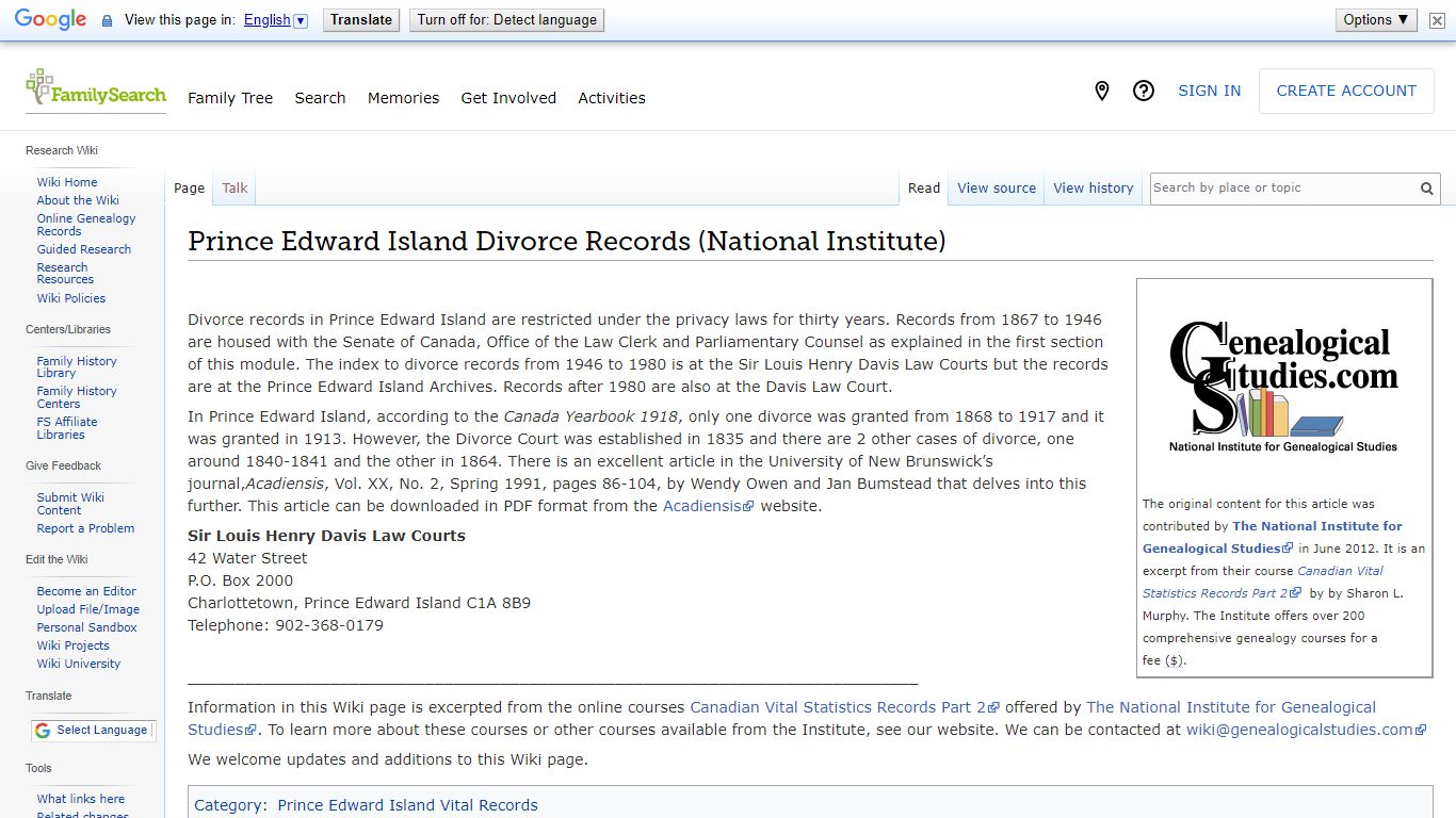 Prince Edward Island Divorce Records (National Institute)